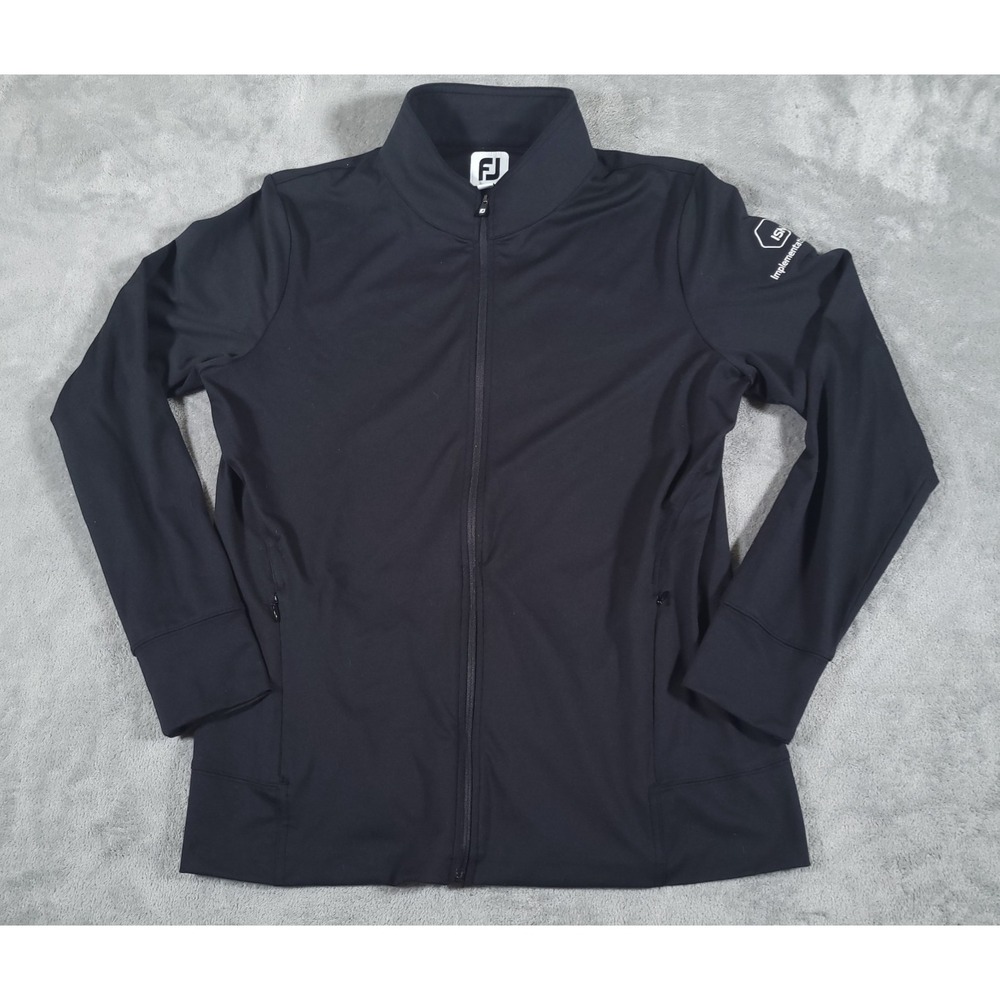 Footjoy Jacket Womens Large Black‎ Full Zip Panel Pocket Mock Neck Stretch Logo